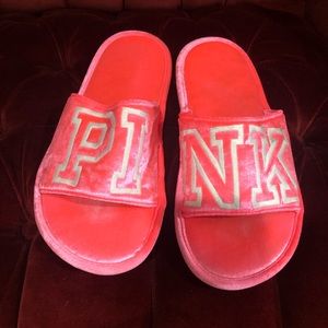 Victoria Secret PINK satin velvet comfy slippers.